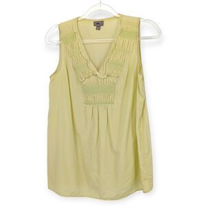 J Jill Silk Sleeveless Top Womens Small Smocked Cottagecore Citrine Yellow Green